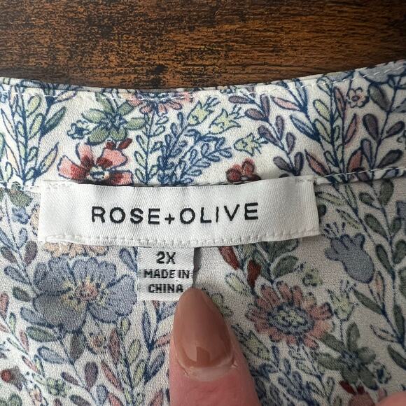 Rose Olive Top Womens 2X Floral Pintuck Flowy Boho Cottagecore Prairie Whimsical - Picture 7 of 10